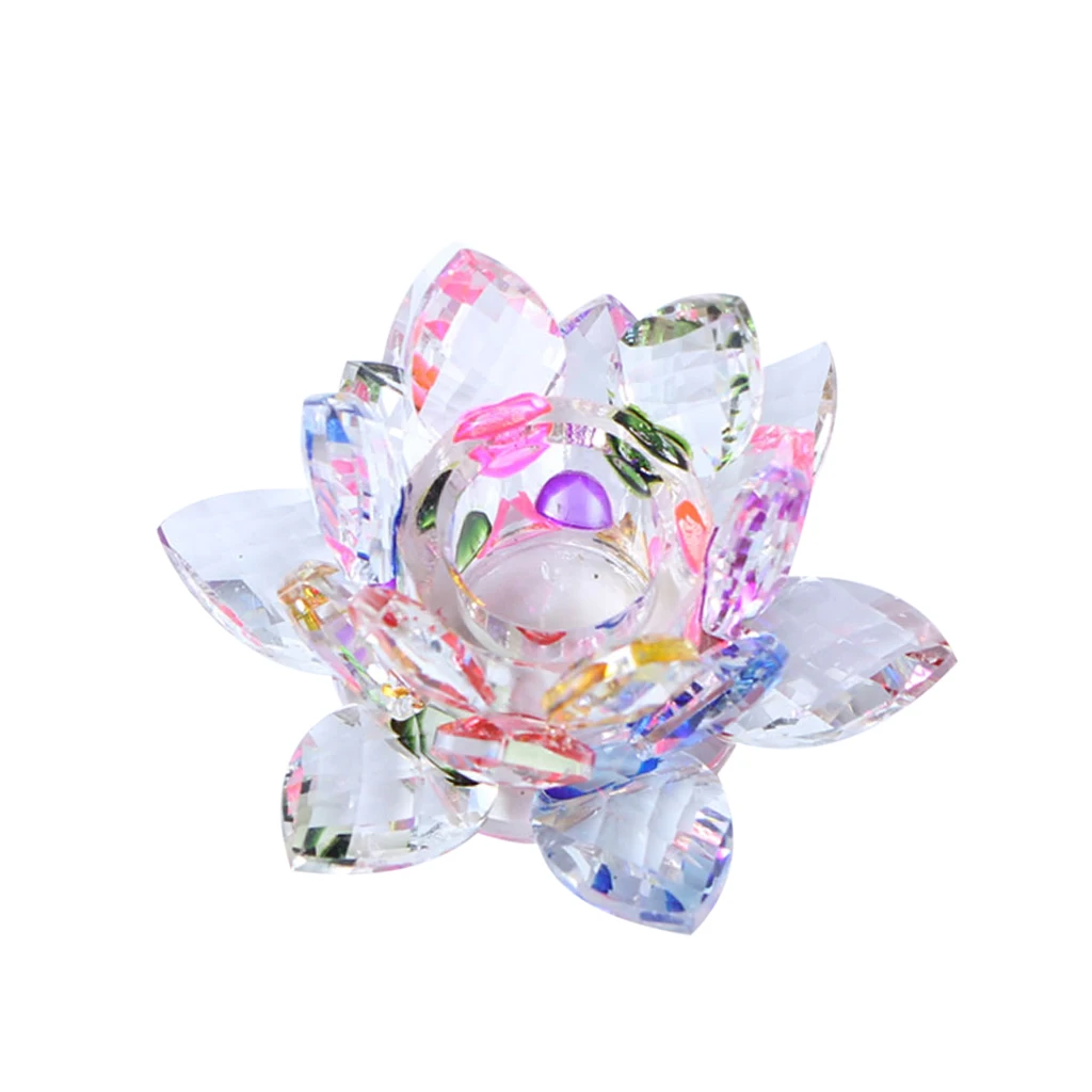 2 Pieces Buddhist Transparent Crystal Lotus Flower Votive Tealight Candle Holder Candlestick Home Kitchen Decor Ornaments