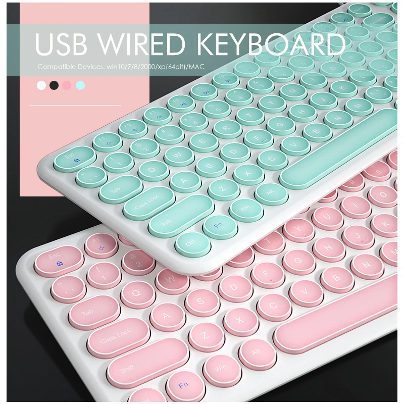 Completo das Teclas do Teclado 96 do Fio de B.o.w Redondo-keycap Projeta a Digitação Silenciosa e Macia do Teclado de Usb para o Desktop Portátil Tamanho - Imagem 4