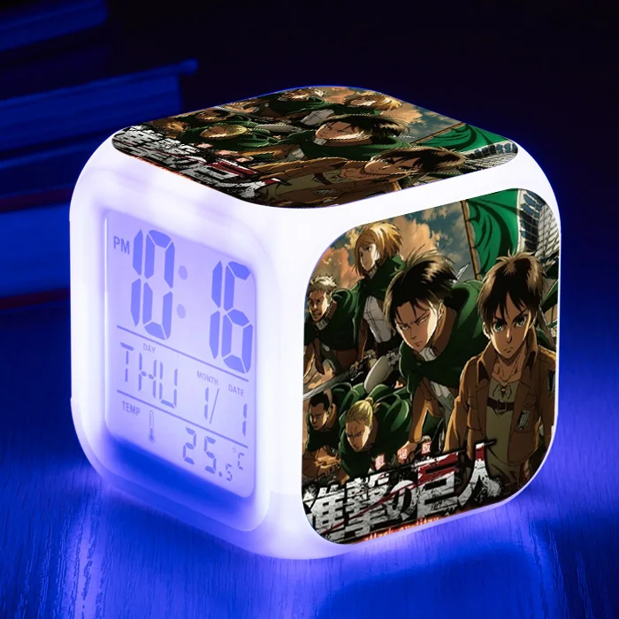 Anime Attack on Titan Mikasa Levi Ackerman Digital Clock Figure Shingeki no Kyojin Eren Jaeger Alarm Clock Despertador Toys Doll