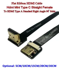5/10/15/20/30 см ультра тонкий мягкий гибкий HDMI ленты плоский кабель FPV-системы мини женщины прямо к мужской Стандартный вверх под углом 90
