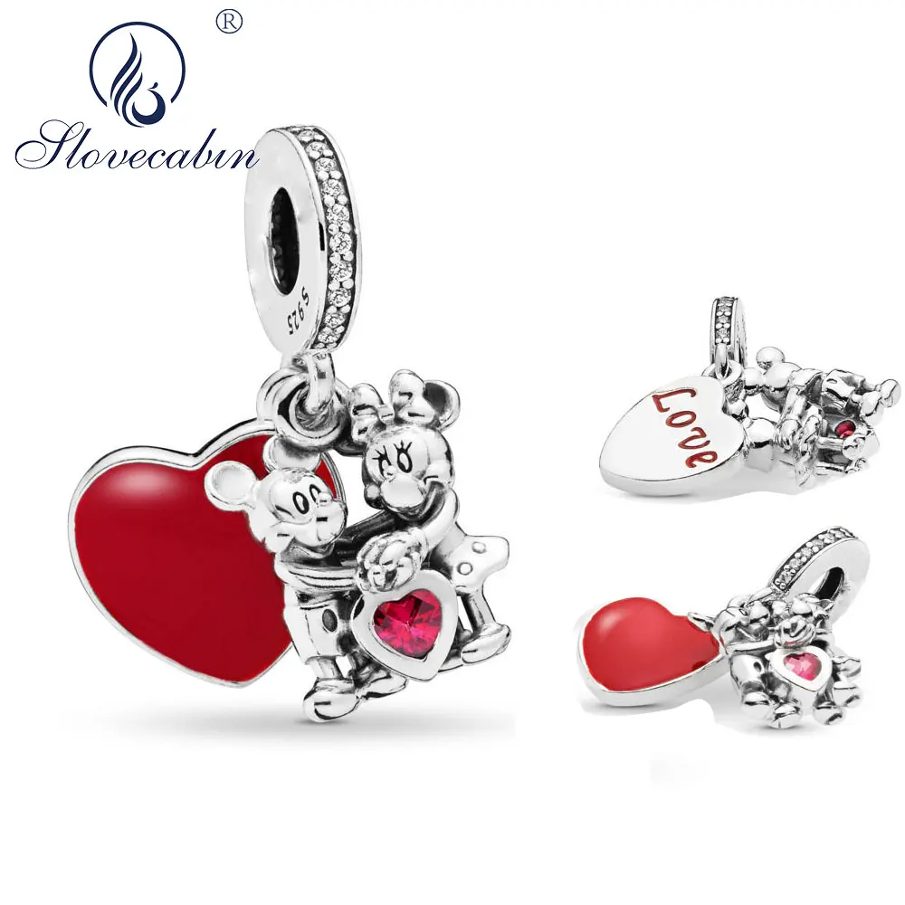 

Slovecabin 925 Sterling Silver Animal Minne Red Love Enamel Crystal CZ Letter Pendant Beads For Jewelry Making Bracelet Gift