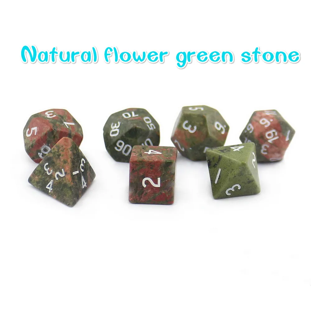 

Dragon and Dungeons D20 System Natural Flower Greenstone Multi-faceted Digital Dice 7 Sets