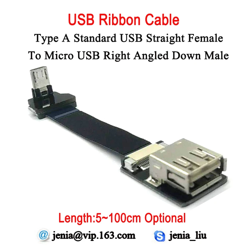 5 см-100 см Long distance ультра тонкий плоский ленточный USB-кабель Стандартный Тип Женский Мужской микро вниз Угловой 90 градусов разъем