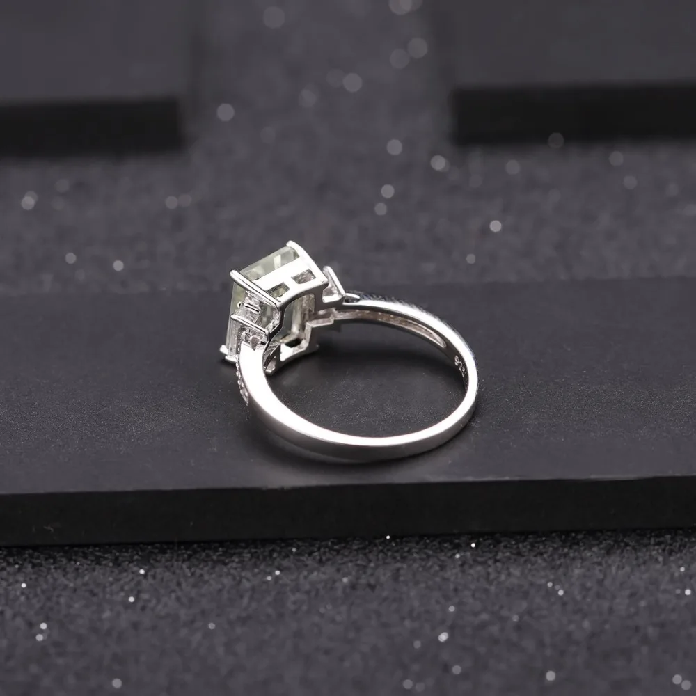 Жемчужное балетное классическое обручальное кольцо 2.05Ct с натуральным зеленым аметистом, 925 пробы Серебряное прямоугольное кольцо, хорошее ювелирное изделие для женщин