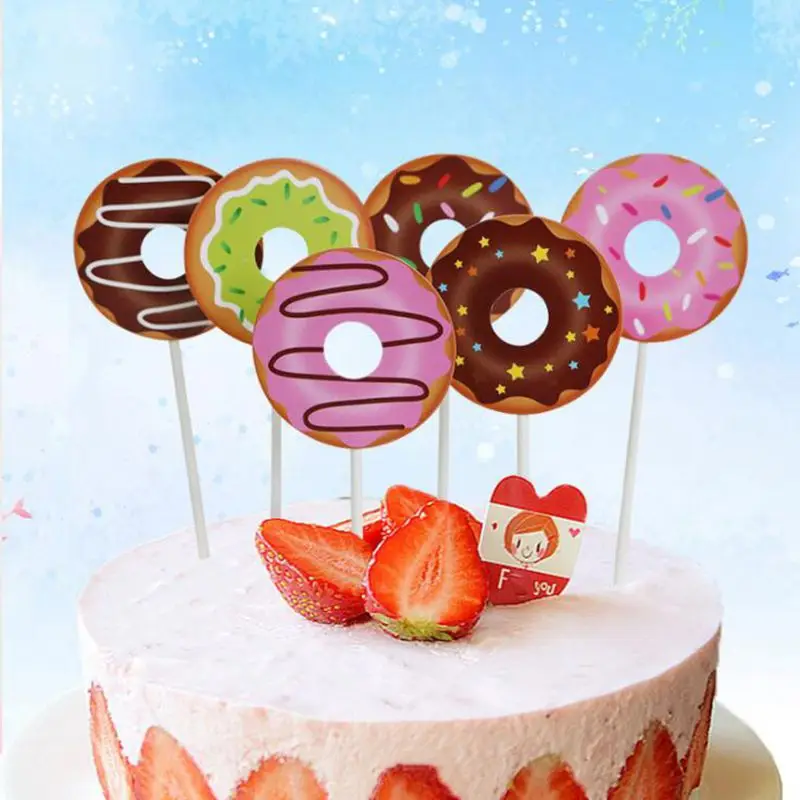6 шт. милые топперы для торта на день рождения пончик кекс топперы для детского душа 1st первый день рождения украшения торта вечерние принадлежности