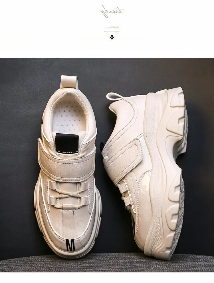 Женские кроссовки для папы; коллекция года; Модные дышащие кожаные туфли на платформе; повседневные белые теннисные туфли; Zapatos De Mujer; Прямая поставка