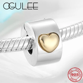 

Gold heart clips Lock round Clip beads 925 Sterling Silver Bead Womens Accessories Fit Original Pandora Bracelet Jewelry making