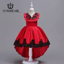 U-SWEAR; Новинка года; Элегантные Платья с цветочным узором для девочек; Пышное кружевное платье с v-образным вырезом, украшенное кристаллами и бусинами; Платья с цветочным принтом без рукавов