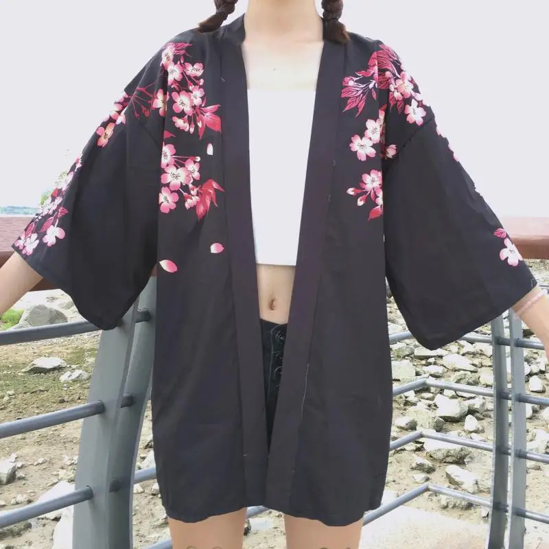 Женский кардиган в стиле Харадзюку, японское кимоно, летняя Свободная рубашка с цифровым принтом, топы, повседневные женские и мужские кимоно, пальто