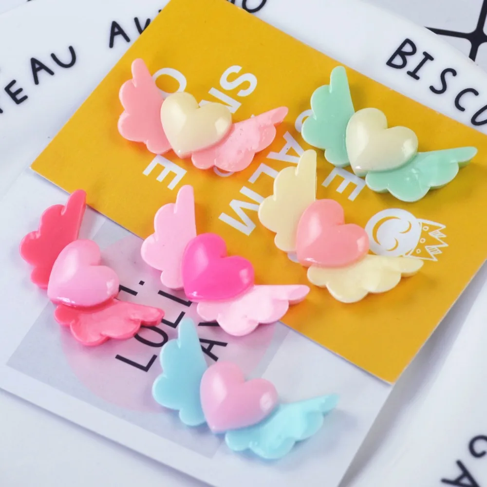100pcs/lot 35mm Mixed Super Kawaii Resin Angel Wings Cabochon Embellishme Flatback For Kids DIY Hair Scrapbooking Craft Favor | Дом и сад