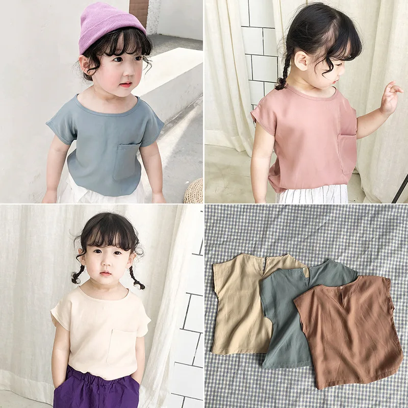 

Children 2019 Summer New Boys and Girls Light Thin T-shirt Toddler Kids Short Sleeves Pure Color Tops Shirt Fashion Casuasl Tees