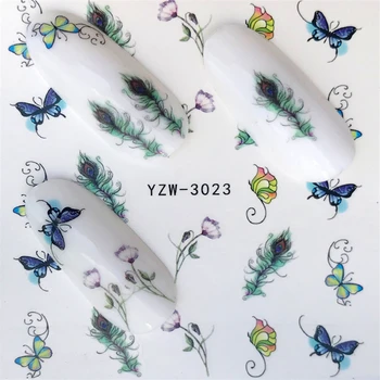 

YZWLE 1 Sheets Hot Nail Sticker Feathers/Roses/Butterfly Beauty Water Transfer Stamping Nail Art Tips Nail Decor Manicure Decal