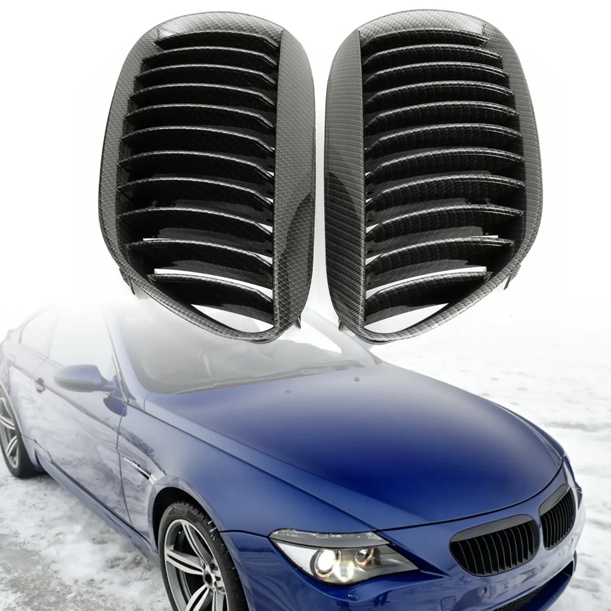 Pair Carbon Grain Kidney Grilles Front Right Left For BMW E63 E64 6 Series 2 Door Grille 2003 2004 2005 2006 2007 2008 2009 2010-in Racing Grills from ...