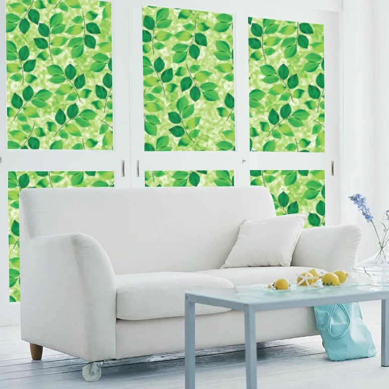 Green leaf static cling heat proof sliding door static cling decorative ...