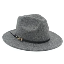 Шерсть зимняя Осенняя Женская Мужская шляпа с широкими полями с надписью Love Fedora для элегантных леди джентльменов Панама сомбреро топ шляпа 20