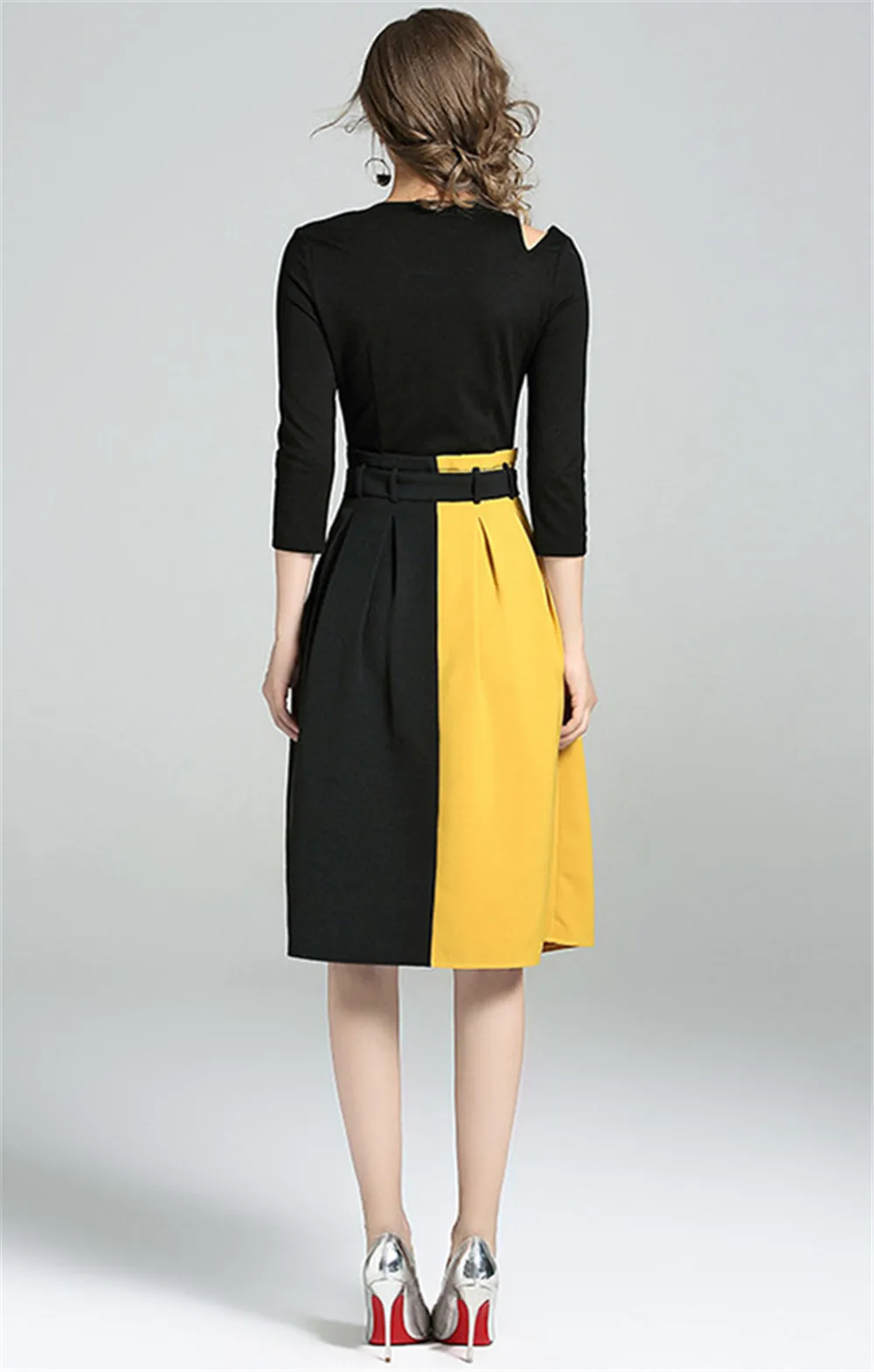 Fashion contrast color dress A Line Office Lady dress Autumn Bodycon Dress Vestidos Hollow out Patchwork Dresses Spring  (11)