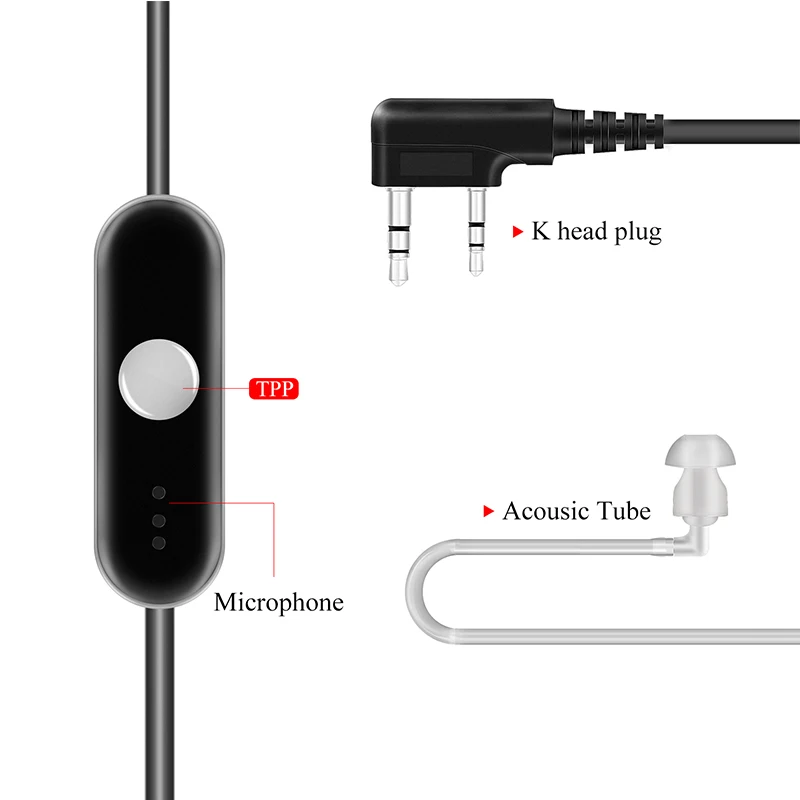 6 шт./лот черный 1-провод комплект наблюдения двухстороннее радио динамик ж/PTT и в линию Mic Ясно Eartube гарнитура К plug PMLN7185
