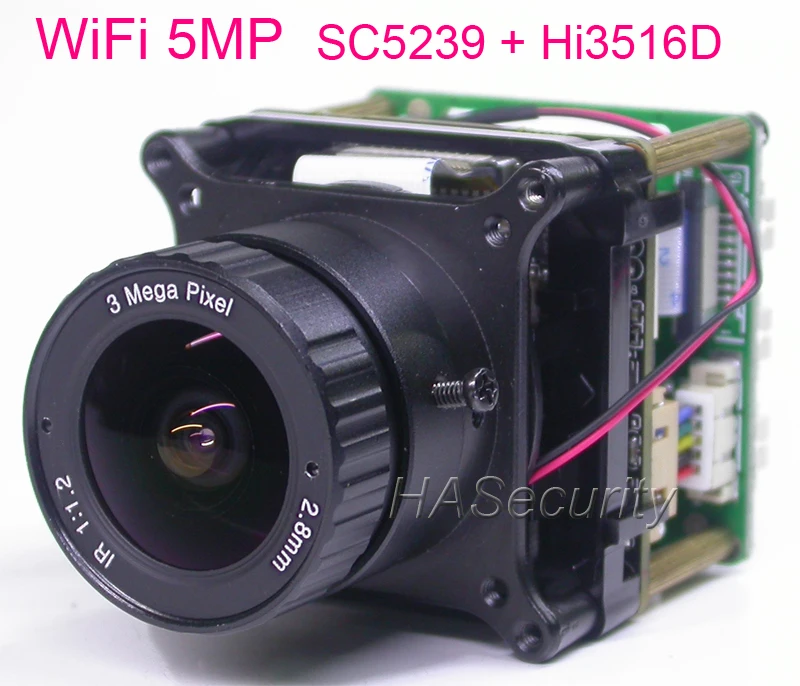 

WiFi 5.0MP H.265 / H.264 1/1.2.7" SmartSens SC5239 CMOS +Hi3516D V100 IP CCTV camera PCB board module +IRC +CS Lens +FPC antenna
