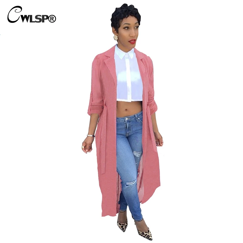 CWLSP Red Trench Coat Womens Spring Summer Chiffon Trench