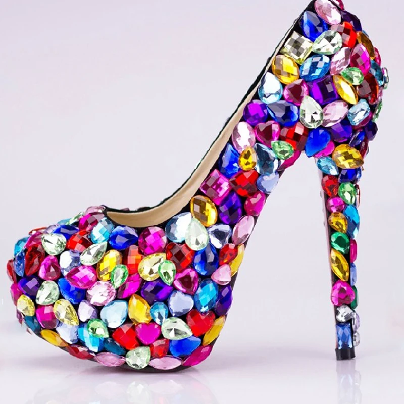 New candy color crystal wedding shoes nightclub rhinestone platform bridal shoes Graduation party Prom Shoes