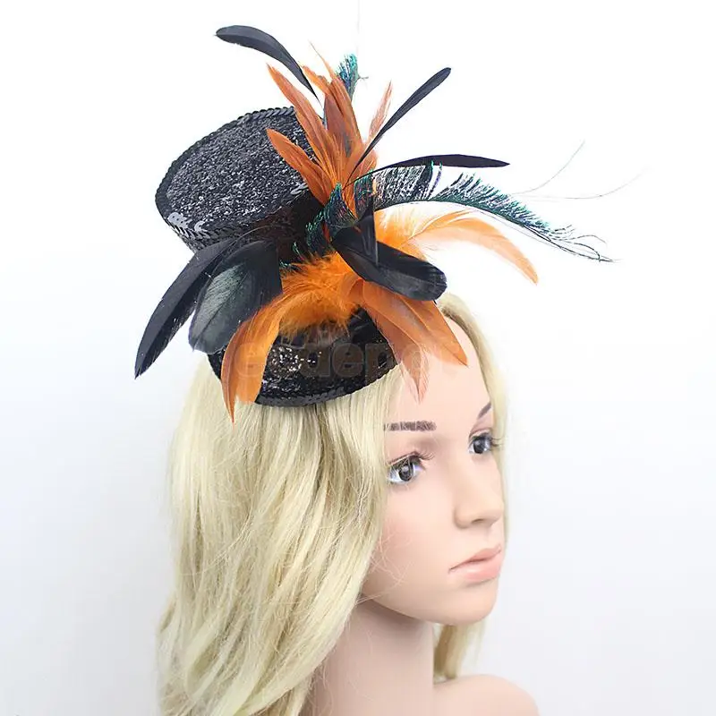 Vintage Flapper Feather Top Hat w// Sequin Decor 20s Charleston Party Fascinator
