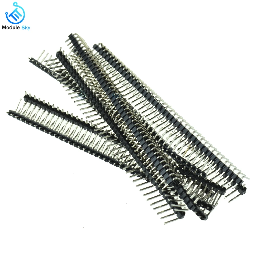 

10pcs 40 Pin 1x40 Single Row Male 2.54mm Breakable Pin Header Right Angle Contor Strip