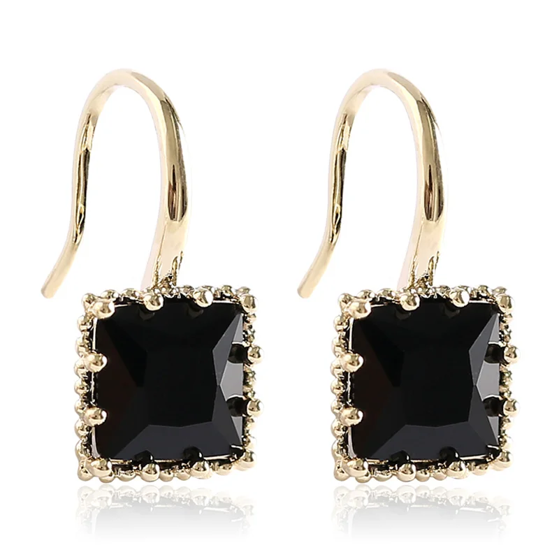 

New Designs Geometric Hook Earrings For Women Black White Crystal Square Jhumka Single Inlay Earrings Vintage Gold Jewelry Gift