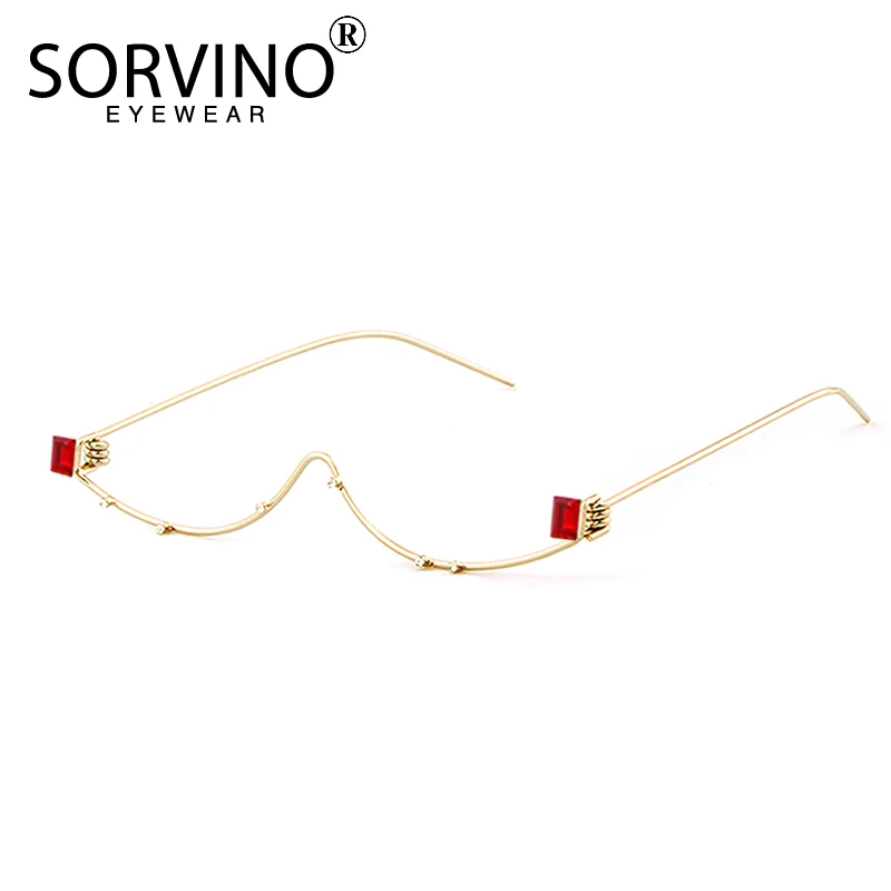 

SORVINO 2018 Slim No Lens Cat Eye Glasses Frame Brand Designer Women Half Frame Red Diamond Lensless Cateye Sunglasses SVN56