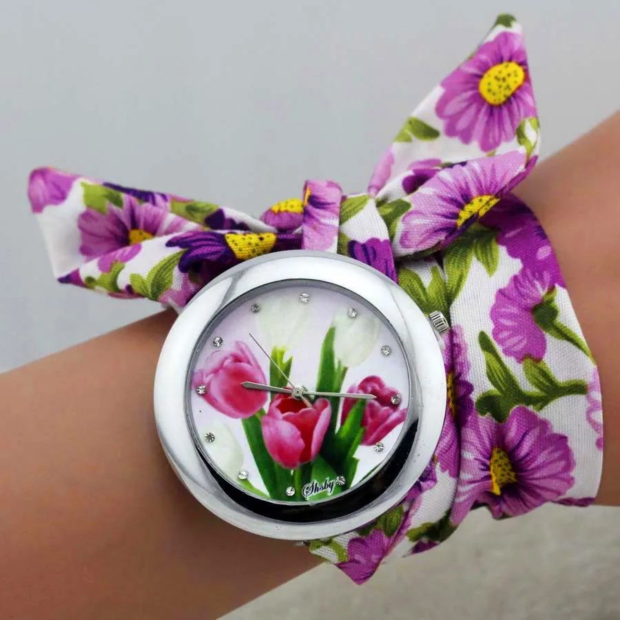 Shsby, дизайн, женские наручные часы из цветочной ткани, МОДНЫЕ ЖЕНСКИЕ НАРЯДНЫЕ часы, высококачественные тканевые часы, милые часы для девушек