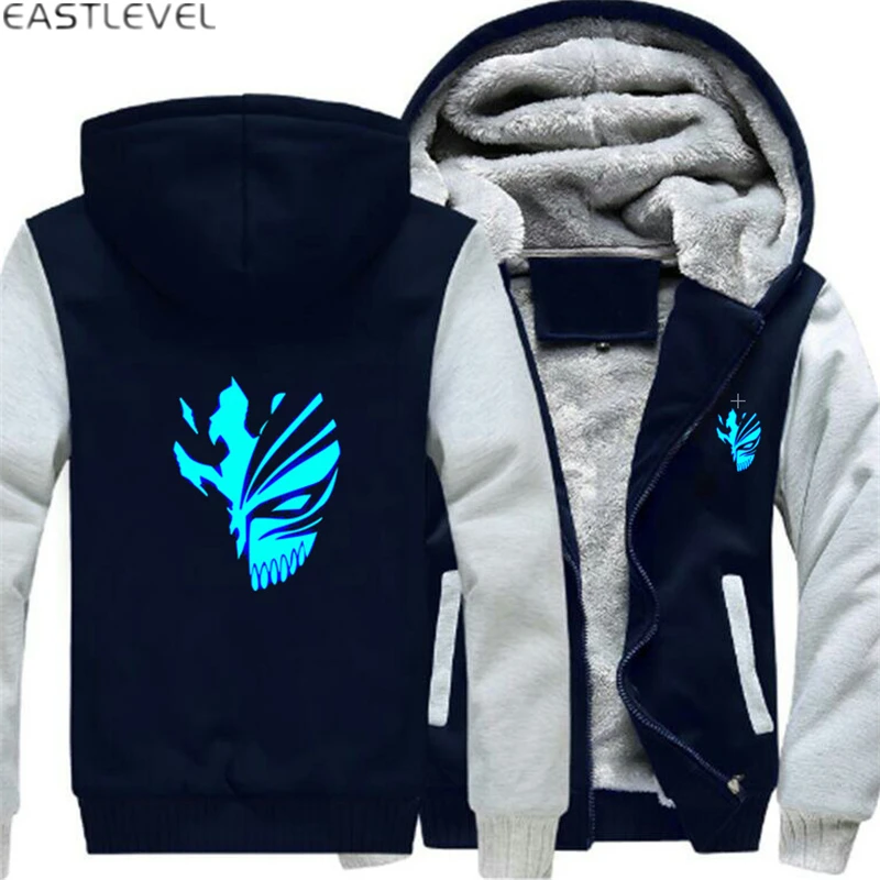 Dropshipping Japanese Anime Kurosaki ichigo Hoodie Hip Hop Sweatshirt Jacket Winter Luminous Fleece Thicken Hoodies Coat 