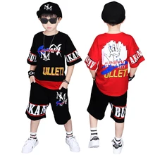 Комплекты для мальчиков детская одежда в стиле хип-хоп футболка с блоком повседневные шорты для мальчиков, Джазовый танцевальный бальный костюм Одежда для танцев для уличного танца