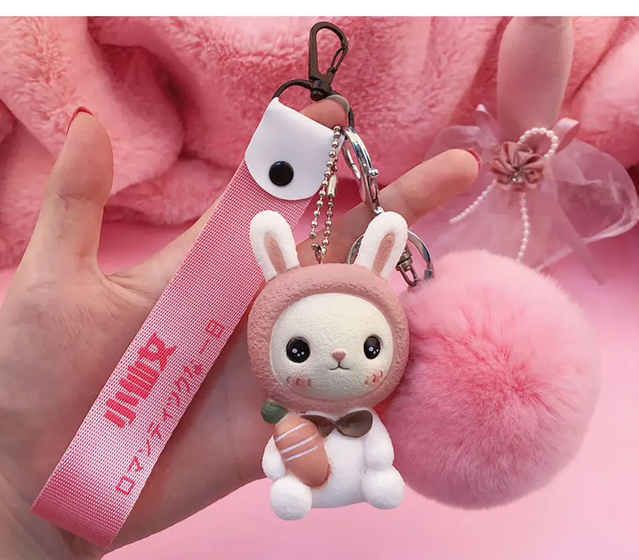 

New Rabbit Fur Ball Pom Pom Fluffy Keychain Cute Rabbit,bear,panda Keyring Car Women Charm Bag Key Chians Pendant Accessories