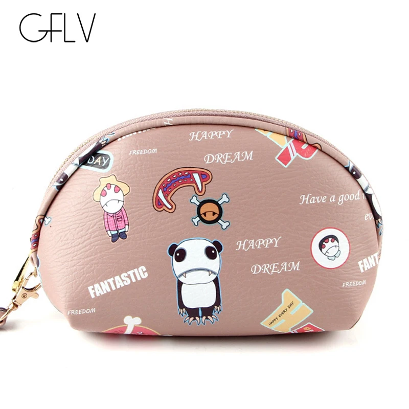 

GFLV Brand New Cartoon Makeup Bag Cosmetic Cases Portable Women Travel Makeup Bag Multifunction Black Zipper Cosmetic Case