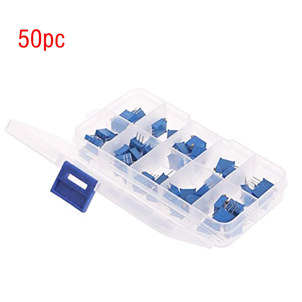 

50pcs 10Value 3296W Variable Resistor Kit High Precision Trimmer Trim Resistor 500R 1K 2K 5K 10K 20K 50K 100K 200K 1M Tool parts