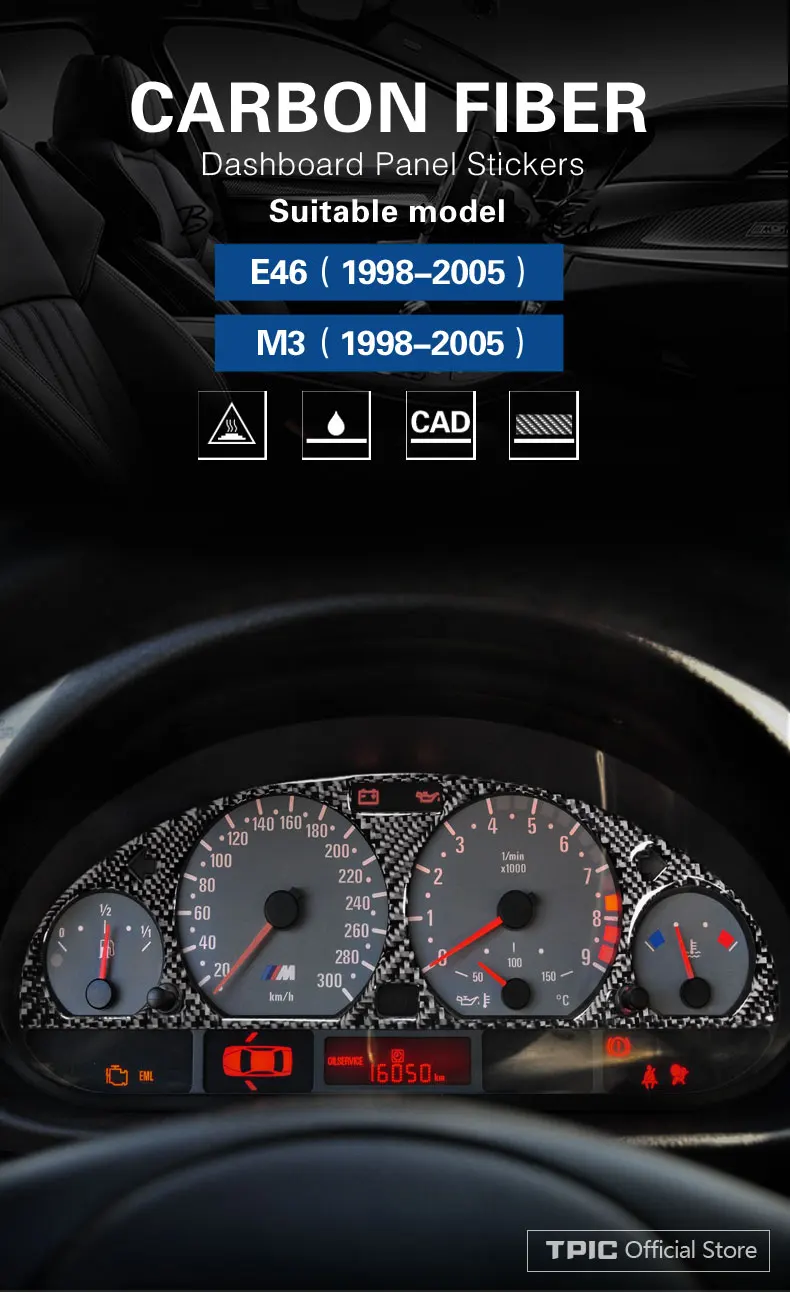 TPIC интерьерная панель приборной панели из углеродного волокна для приборной панели автомобиля защитная накладка наклейка для автомобиля для BMW E46 M3 1998-2005