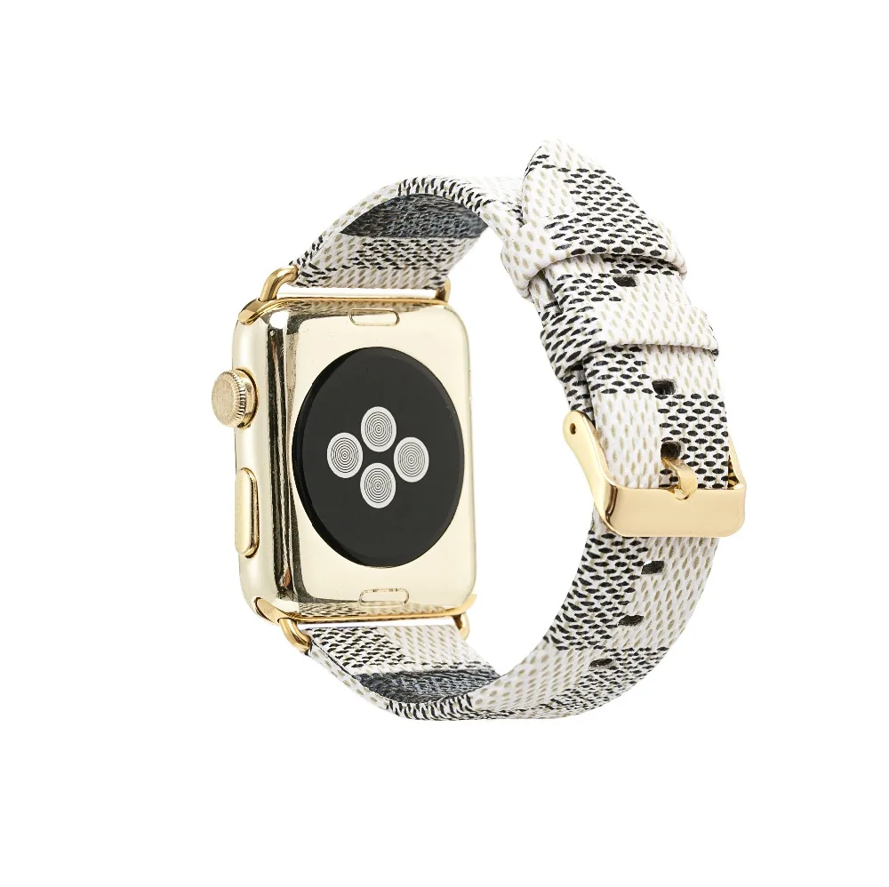 

Leather Fashion checkerboard Stripe men women wtach band strap for Apple watch replacement 38 42mm Color stainless steel buckle