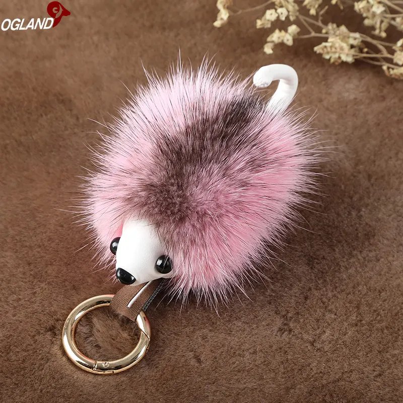 OGLAND, пушистая сексуальная стильная игрушка pom, мех норки, брелок для ключей, кольцо для украшения автомобиля, подвеска из меха животного, в цепочках, как ювелирное изделие - Название цвета: Pink