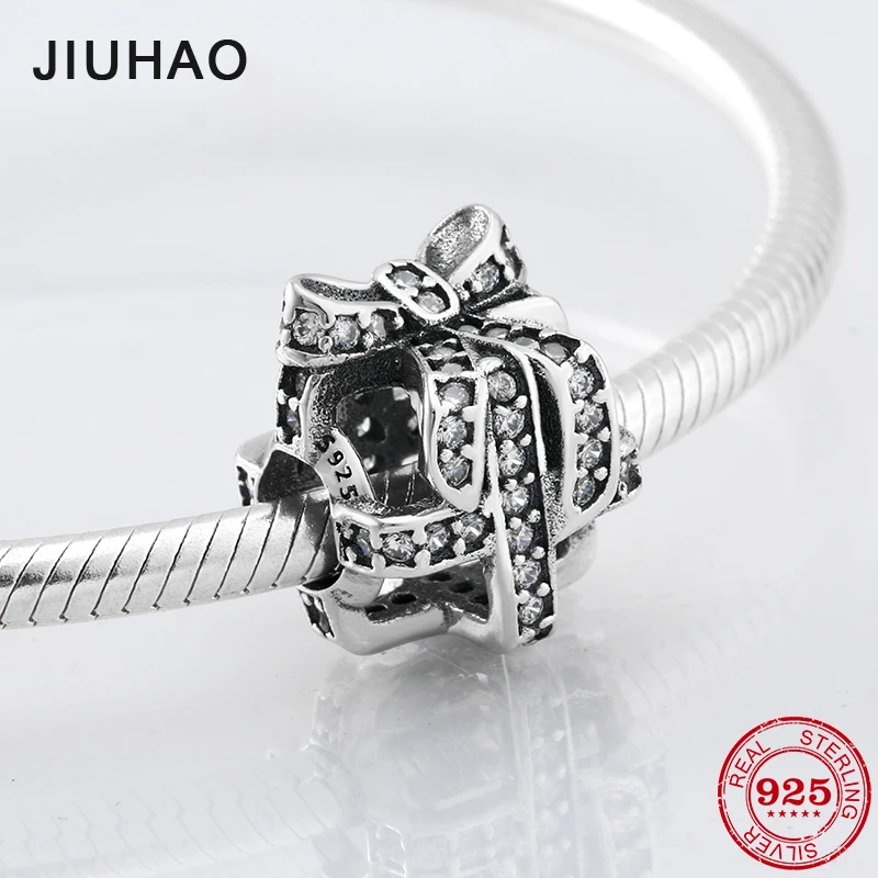 

Christmas present 925 Sterling Silver gift box CZ beads Fit Original Pandora Charm Bracelet Jewelry making