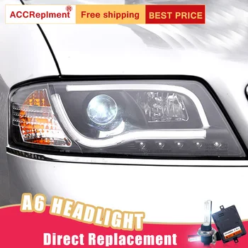 شراء 2 قطعة LED المصابيح الأمامية لأودي A6 1999-2004 Led أضواء السيارة عيون الملاك زينون طقم مصباح تفريغ عالي الشدة الضوئية الضباب أضواء LED النهار تشغيل أض...