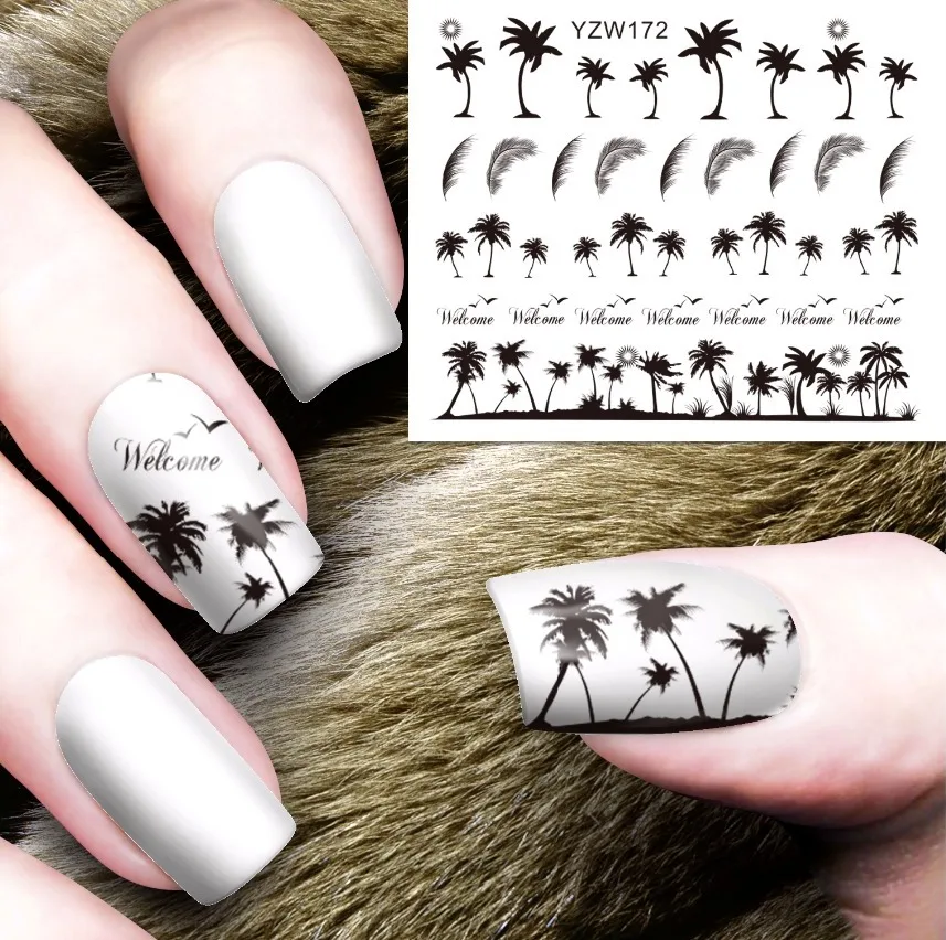 

Water sticker for nail art decoration slider coconut palm tree feather bird adhesive design decal manicure lacquer accessoires