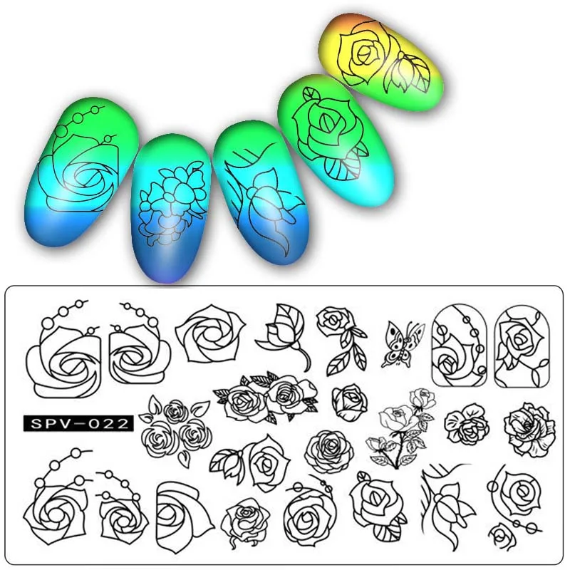 1 шт. прямоугольная штамповочная пластина для дизайна ногтей штамповка цветок улыбка изображение пластины DIY штамп шаблон SPV Серия ногтей трафарет наборы инструментов - Цвет: spv22