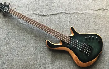 

top quality QShelly custom flame maple top ash body 4 strings 9v battery black active JAZZ pickup M electric bass guitar