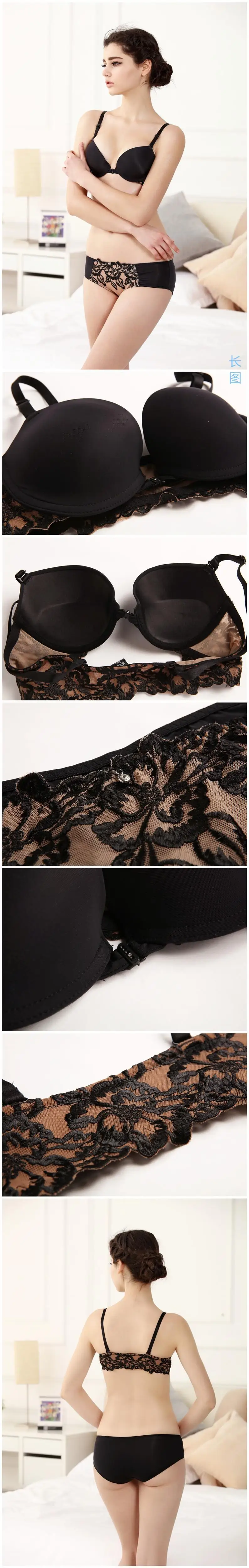 Japanese intimates Embroidery Lace Bra Set Front Closure Sexy Lace Push up Bra Set Pink Lingerie Set Sexy Underwear Women Set()