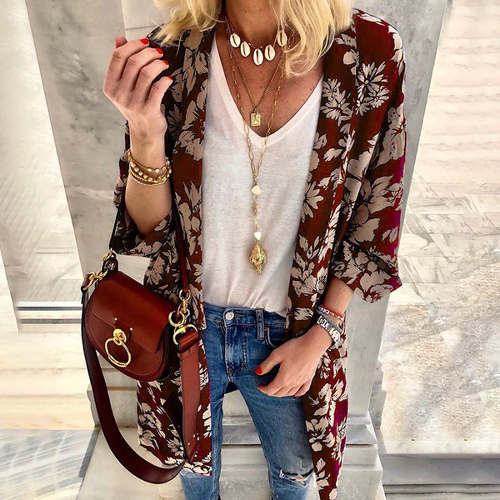 

New Spring Summer Women Printed Floral Vests Blouse office Elegant Long Sleeve Feminino Cardigan Open Stitch