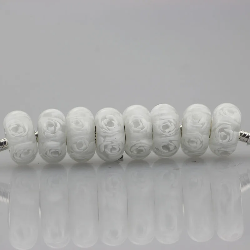New White Rose Charm Beads 925 Sterling Silver 4.5 mm Hole Charms Fit Original Troll Bracelet & Necklace Jewelry (5)
