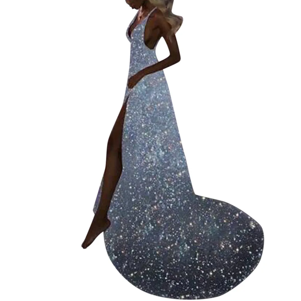 

Women Luxury Dress Off Shoulder Spaghetti Strap V-neck For Woman Party Night Sequined Long Sundress #TH