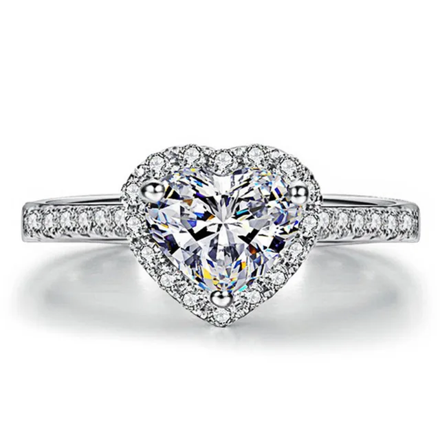 Hot 2018 Women Silver Plated Crystal Love Heart Shaped Ring Bridal Wedding Jewel Hot 2018 Women Silver Plated Crystal Love Heart Shaped Ring Bridal Wedding Jewel