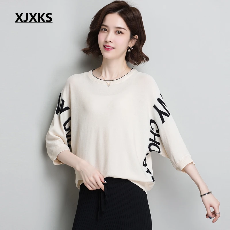

XJXKS 2019 Vintage Summer And Spring Sweater Tops Young Women Sweater Modis Knitted Thin Elegant Casual Women Sweaters
