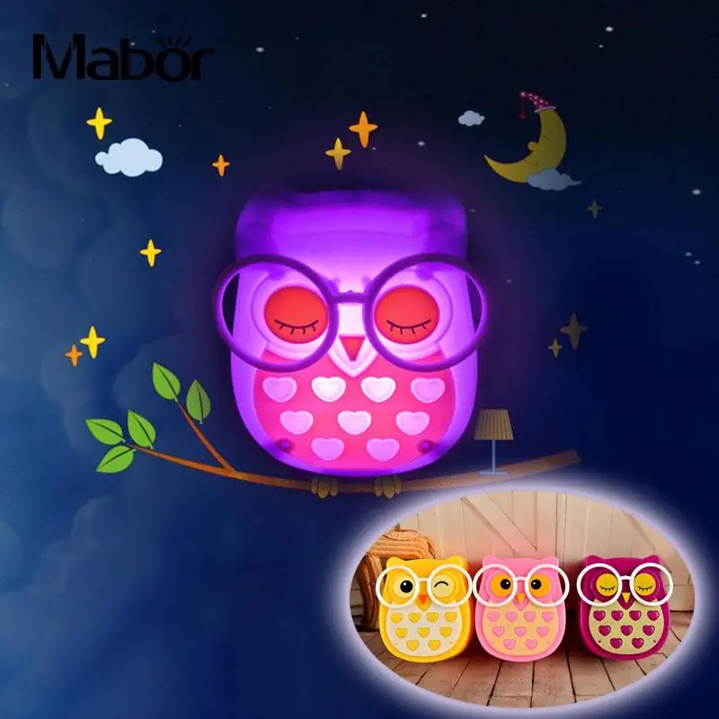 

LED Night Light Owl Soft Auto Light Control Sensor Lamp US Plug Indoor Lighting Socket Lamp Animal Nightlight Color Random