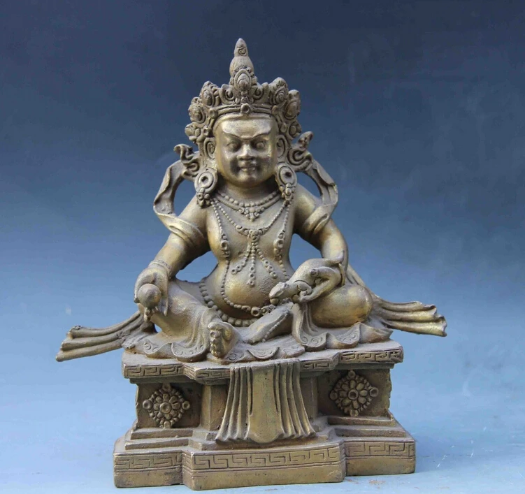 

7 Tibet Buddhism Temple Brass Copper Yellow Jambhala God of wealth Buddha Statue